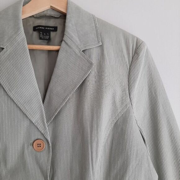 JEANNE PIERRE Textured Stripe Pastel Green Button Front Blazer Jacket Sz L - Picture 5 of 14